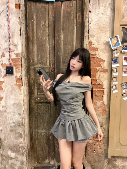 Grey Top + Skirt Two Pieces Set