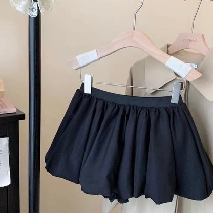 High Waist Lantern Puff Skort Skirt SK11 (Black, White)