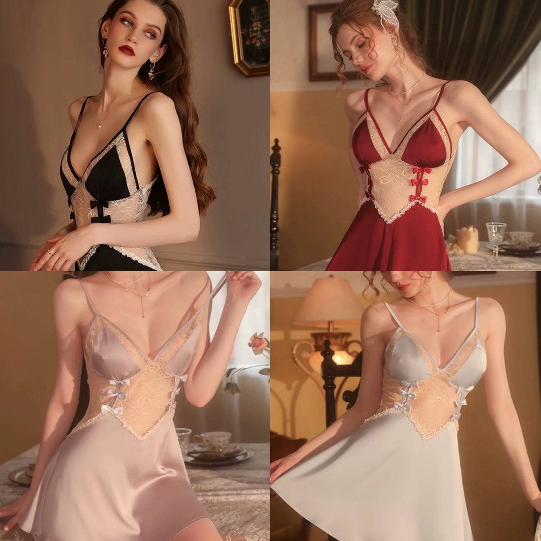 Mix Lacey Ribbons Dress Homewear Set Pyjamas