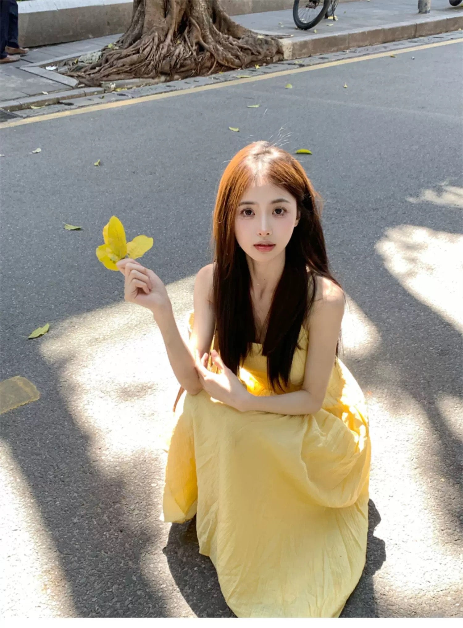 Strap Yellow Long Dress