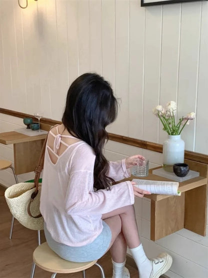 Pink Thin Knitted Long Sleeve Top