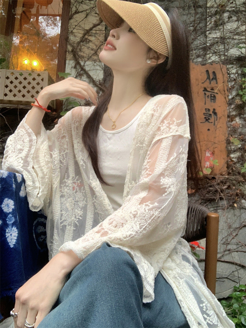 Embroidery Long Cardigan