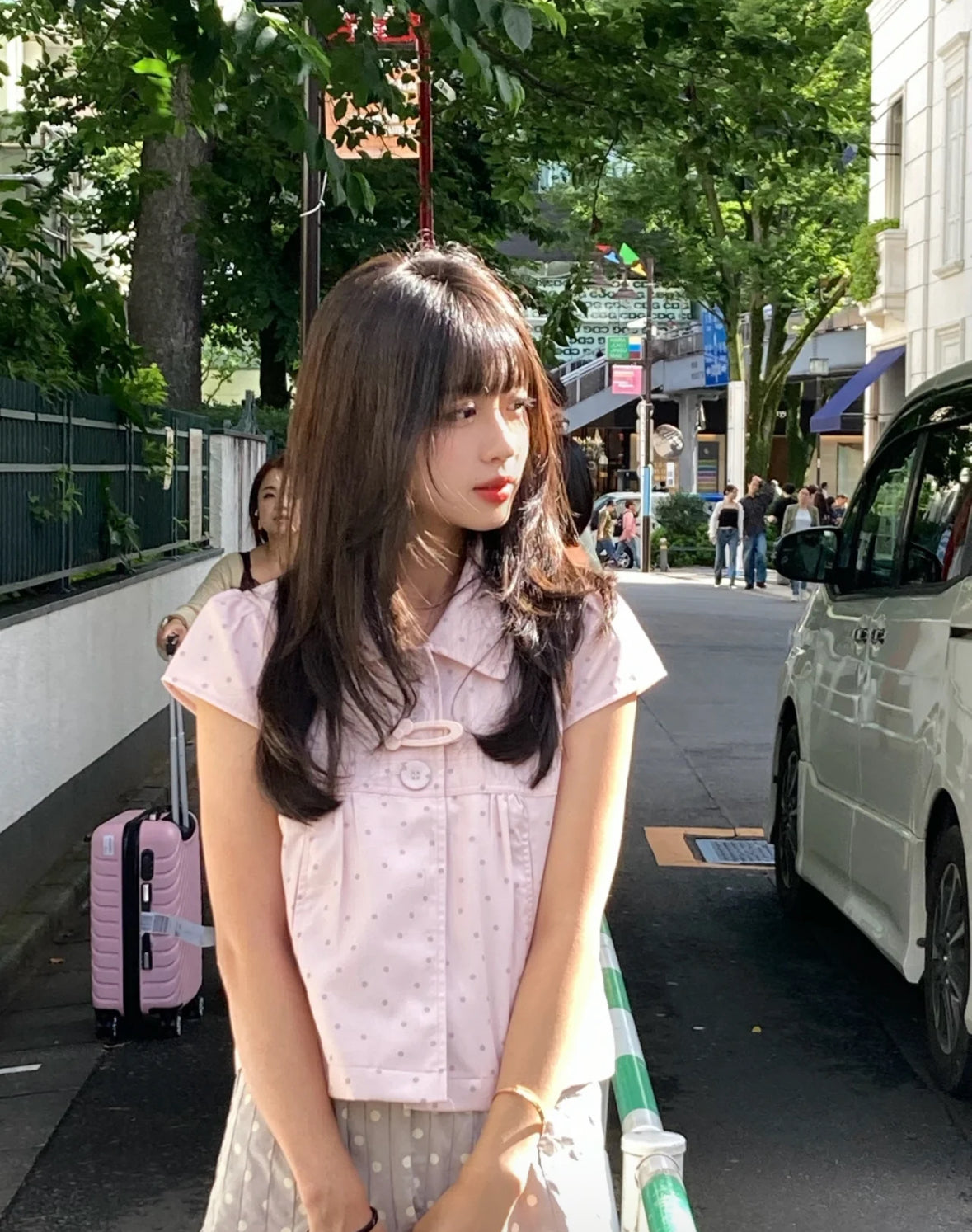 Grey Dot Pink Top (S, M)