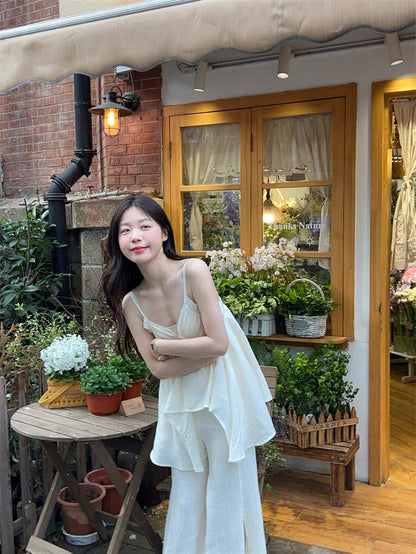 Bohemian Strap Top + Skirt Two Piece Set (Cream)