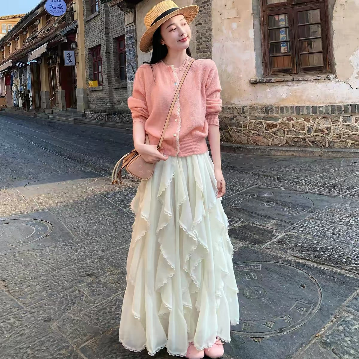 Beige Flare Long Skirt SK41