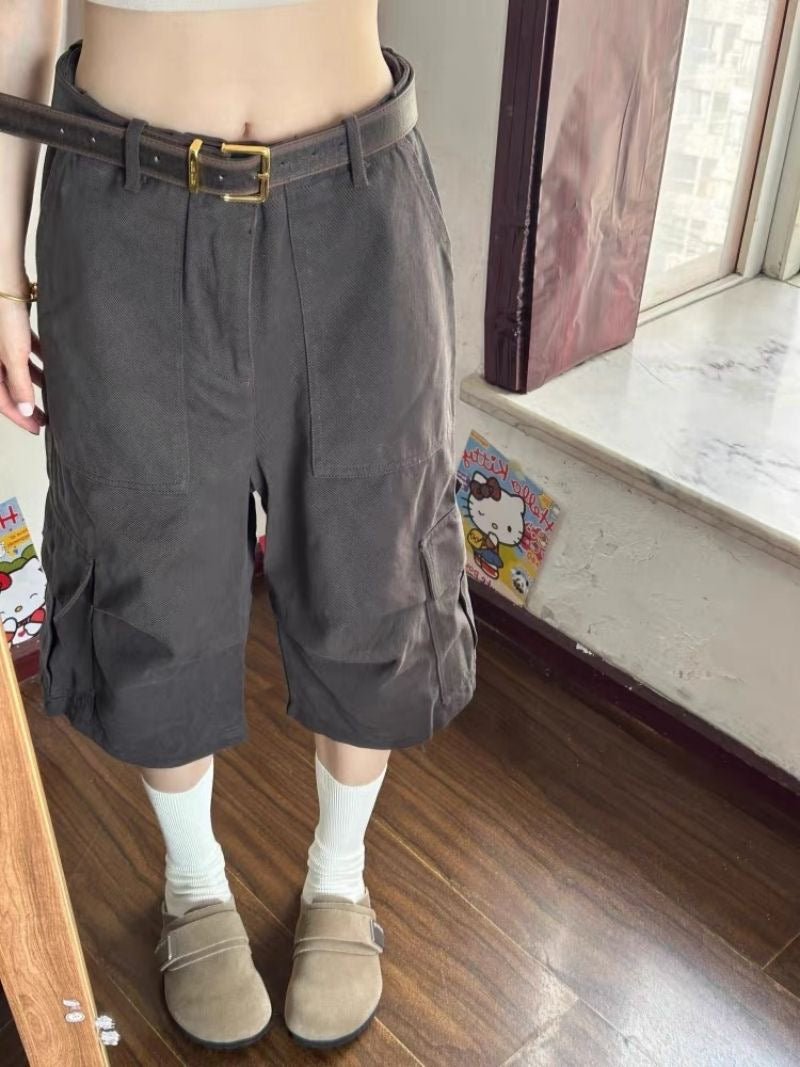 Grey Cargo Midi Pants SK30