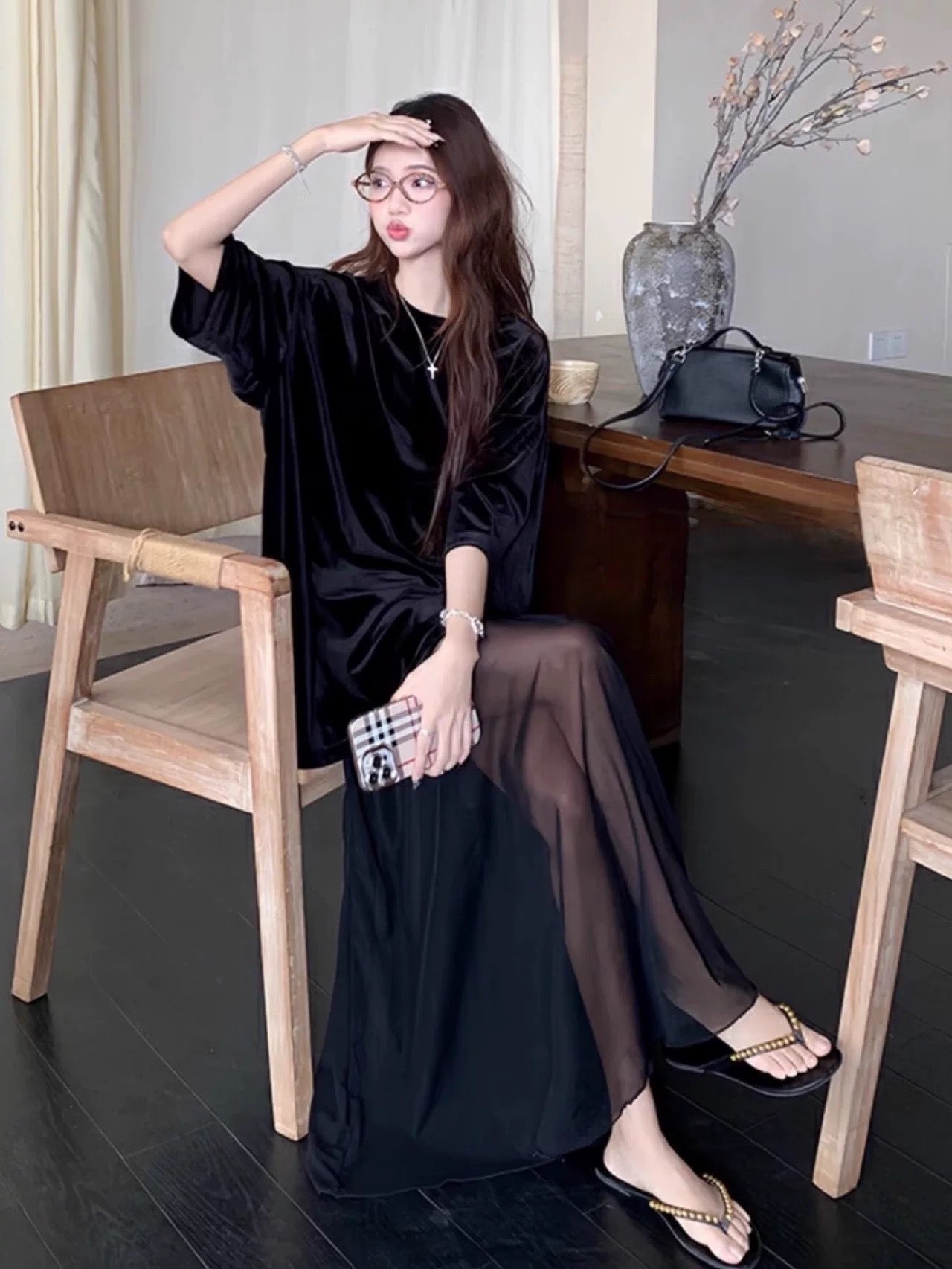 Black Velvet Tee Top