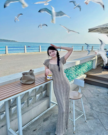 Brown Thick Knitted Maxi Long Dress