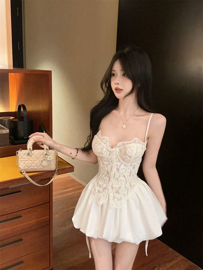 White Lace Top + Skirt Two Piece Set