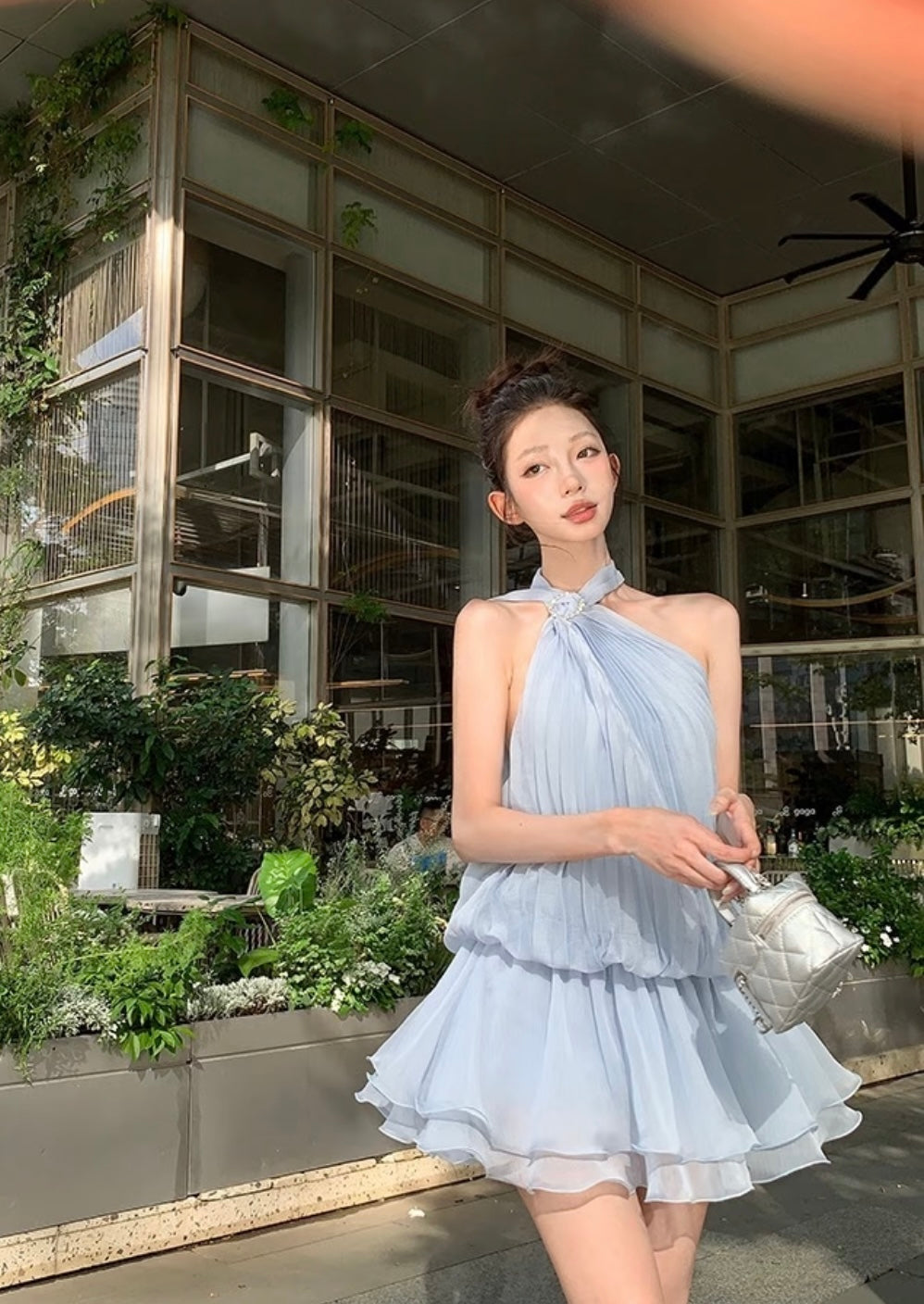 Chiffon Blue Pleated Dress