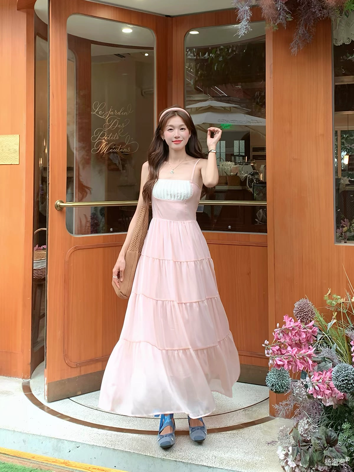Mix Cream Pink Strap Long Dress