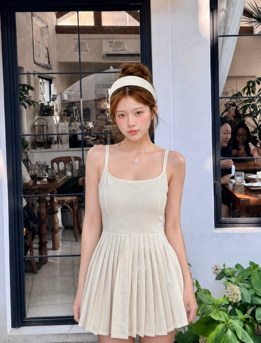 Anna Beige Pleated Dress (S, M)