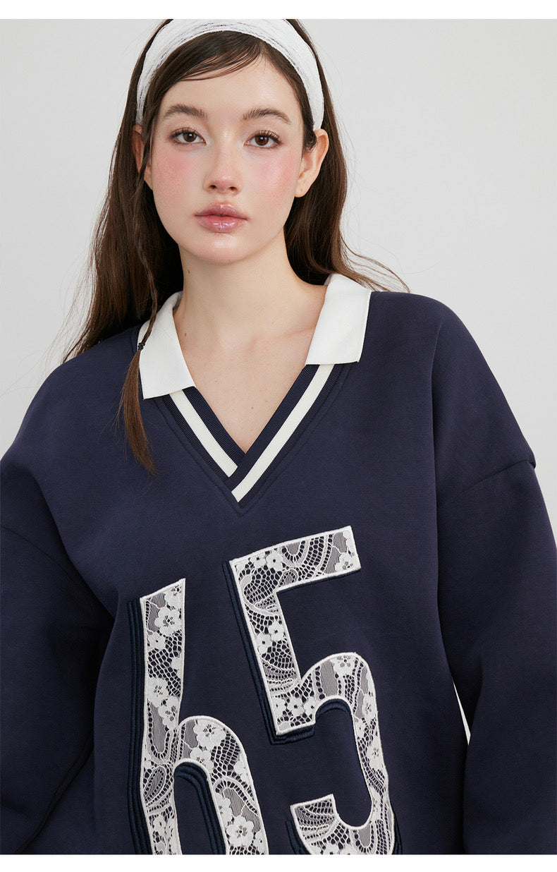 No.65 Premium Navy Sweater Top + Shorts Two Piece Set