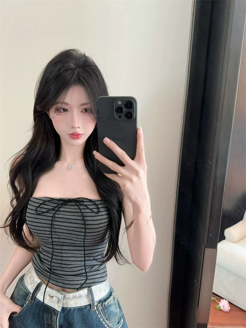 Black Stripe Grey Tube Top
