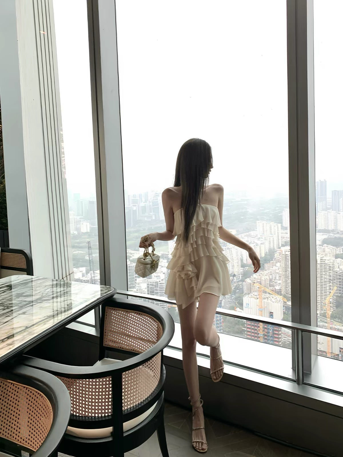 Beige Flo Bareback Layered Dress
