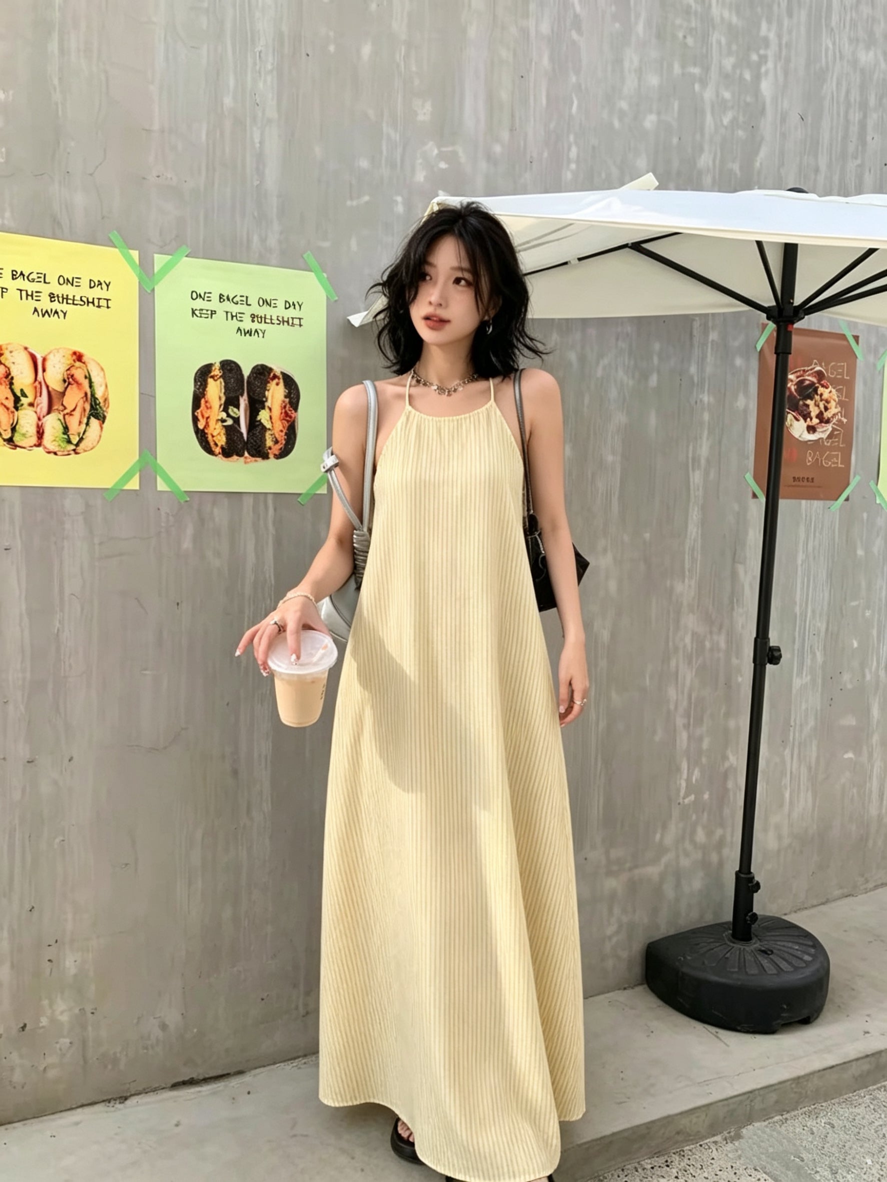 Summer Yellow Thin Bareback Long Dress
