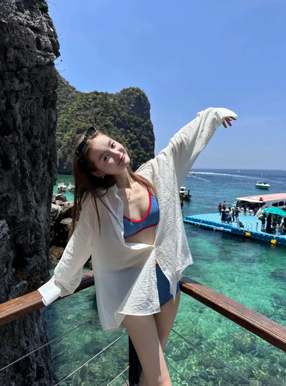 C003 Thin White Cardigan Shirt