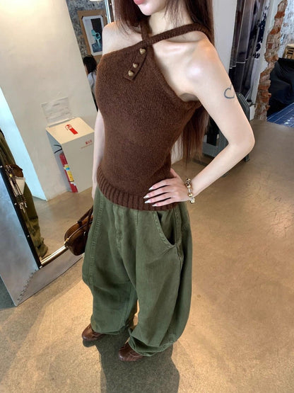 Brown Top + Cardigan Two Piece Set