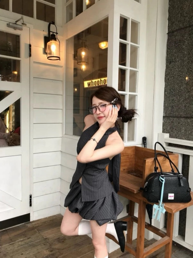 Stripe Top + Skort No Tag Two Piece Set (S, M)
