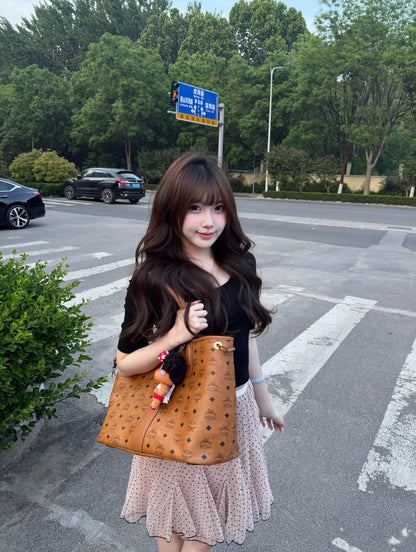 Peach Pink High Waist Polka Dot Mesh Skirt SK39