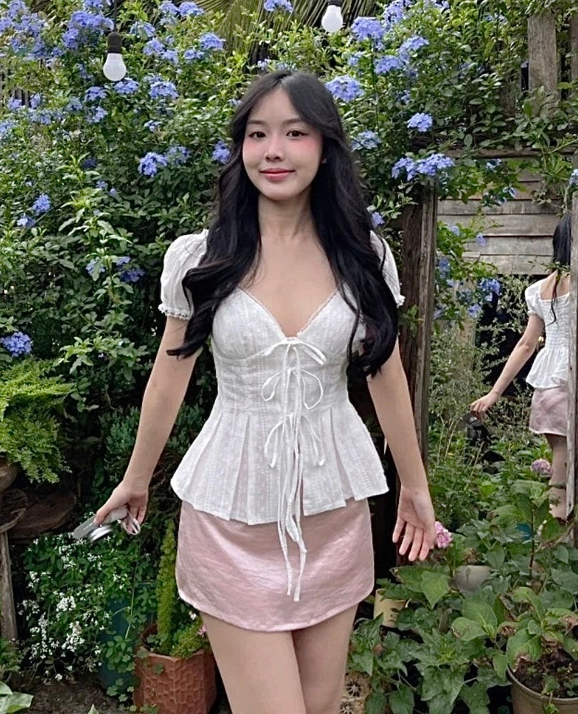 V Collar White Top