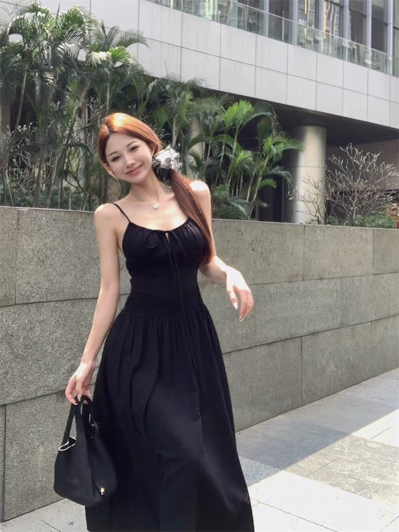 Bareback Summer Strap Dress (Black)