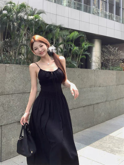 Bareback Summer Strap Dress (Black)