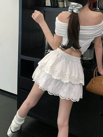 High Waist White Skirt