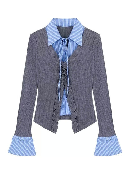 Blue Grey Uni Knitted Top