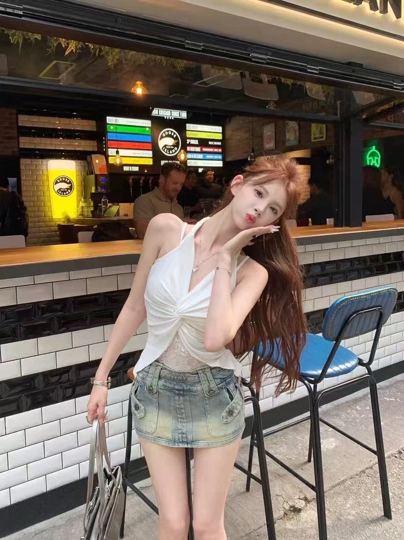 Mix Lace Round Collar Singlet Top