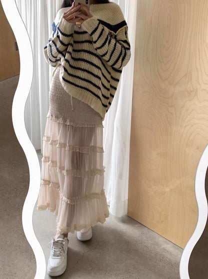 Khaki Layered Long Skirt