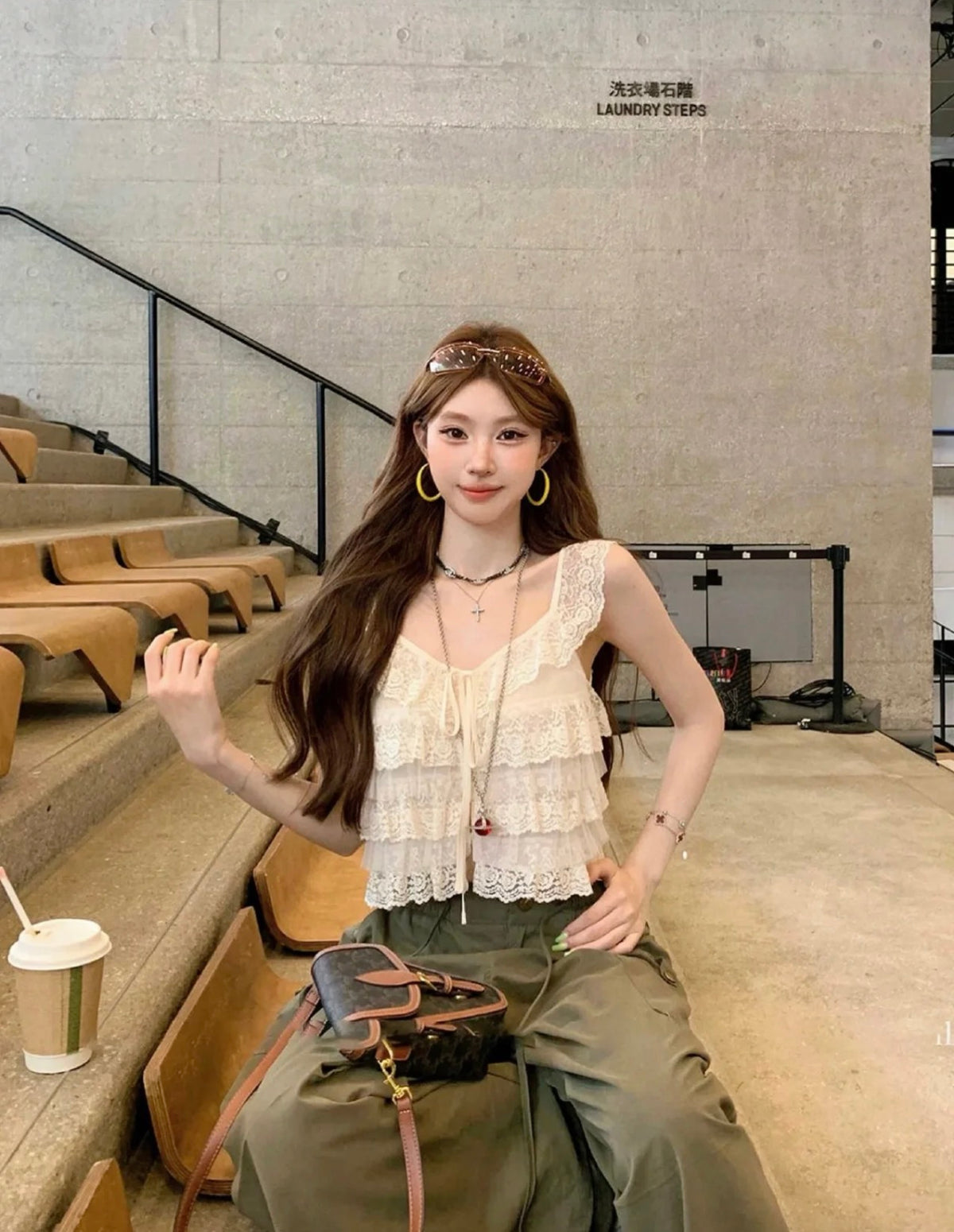 Mix Laces Chiffon Beige Top