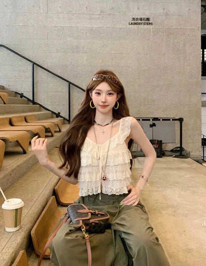 Mix Laces Chiffon Beige Top
