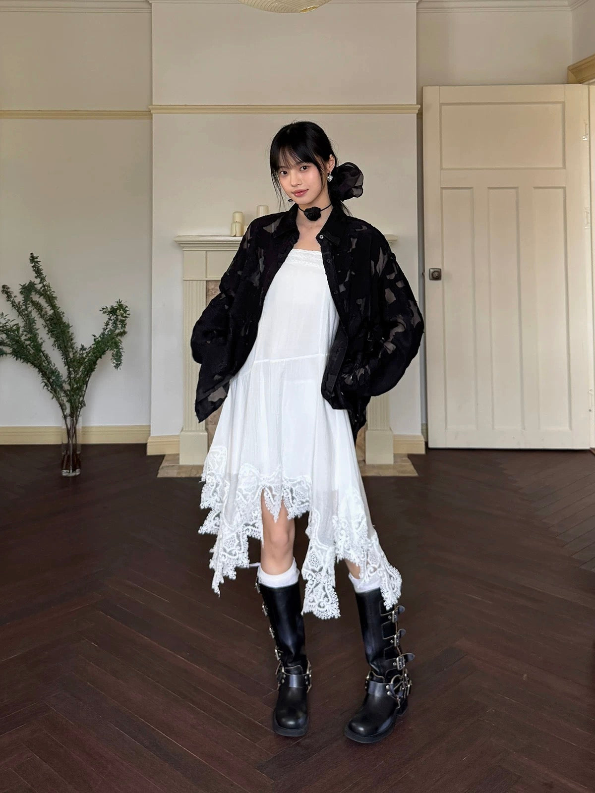 White Unequal Strap Dress