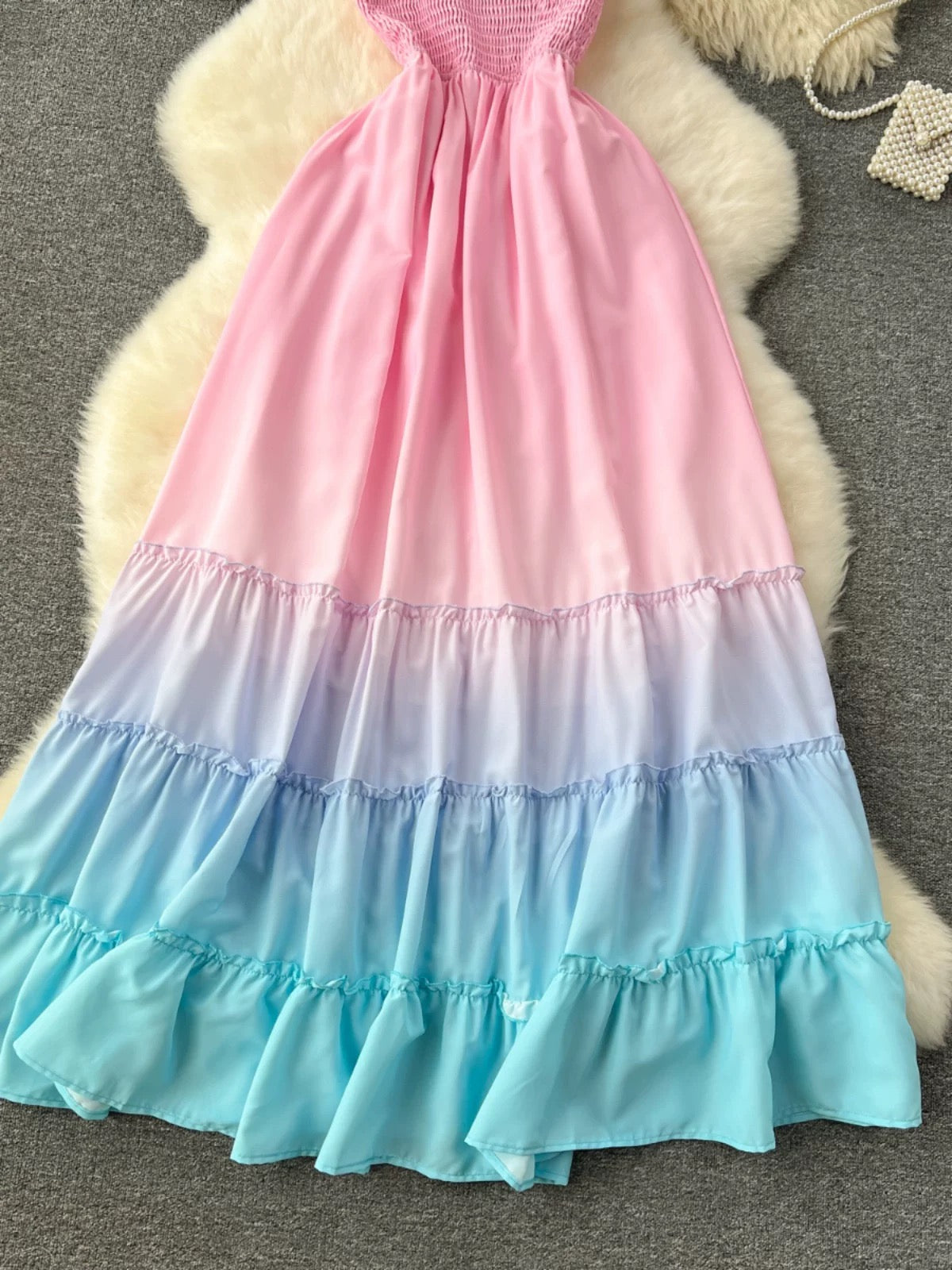 Ombre Pink Bareback Maxi Long Dress