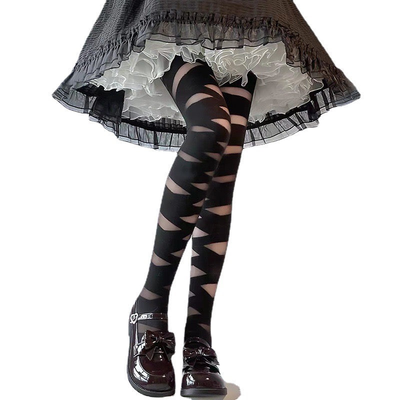 S017 Cross Legging Socks (Cream, Black)
