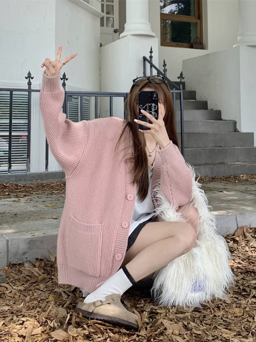 Basic Oversized Thick Knitted Long Sleeve Cardigan Top