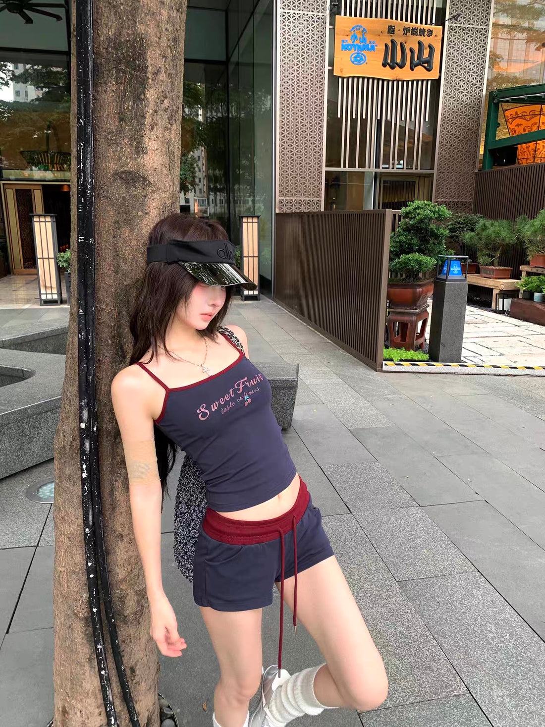Navy Strap Top + Low Waist Shorts Two Pieces Set Homewear