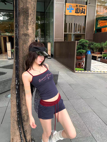 Navy Strap Top + Low Waist Shorts Two Pieces Set Homewear