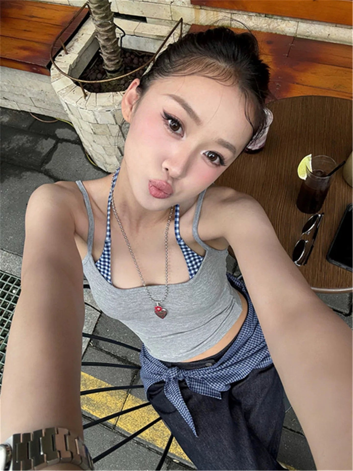 Grey Blue Strap Top