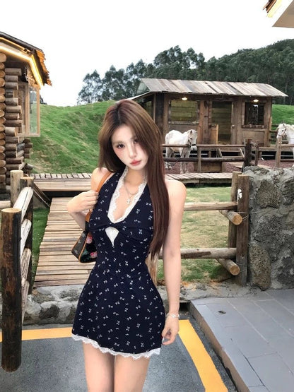 Round Collar Navy Mini Dress (XS)