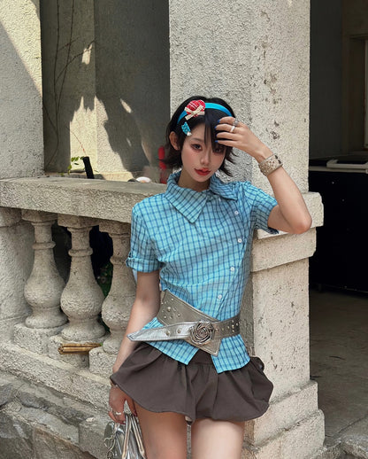 Blue Plaid Top (S, M)