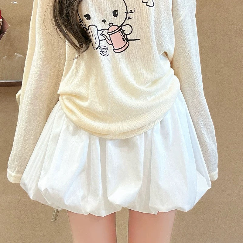 High Waist Lantern Skort Skirt SK12 (Pink, White)