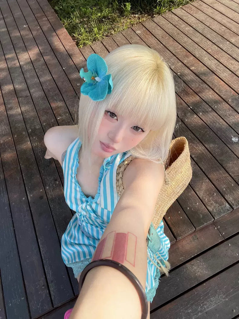 Round Collar Mint Stripe Mini Dress 限量