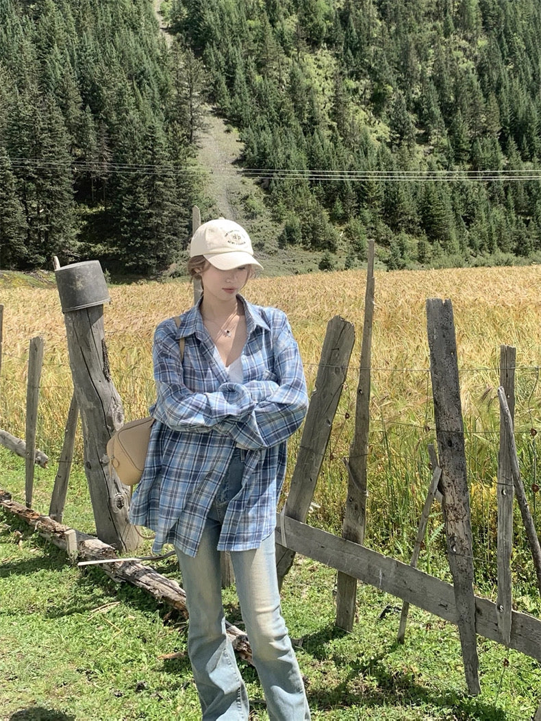Blue Grid Long Sleeve Shirt