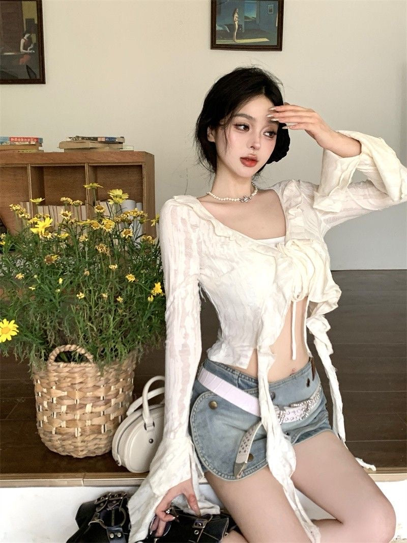 C014 Beige Long Sleeve Cardigan