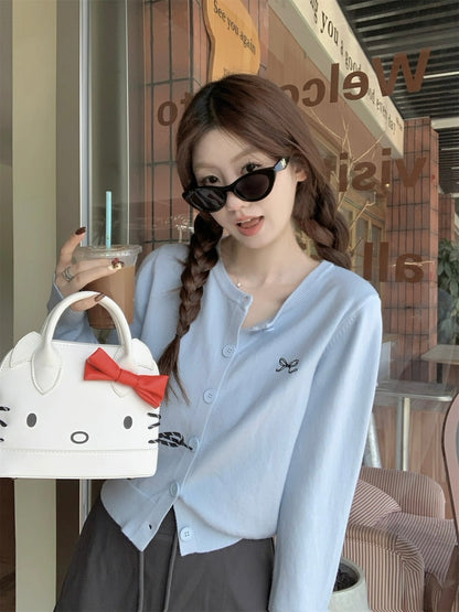 Ribbon Logo Long Sleeve Cardigan Top