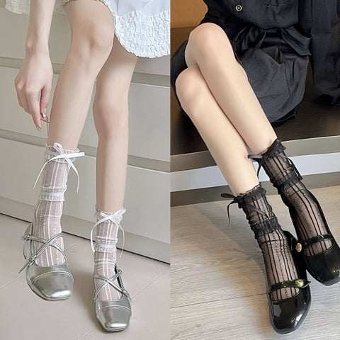 S007 Ribbon Short Lace Socks