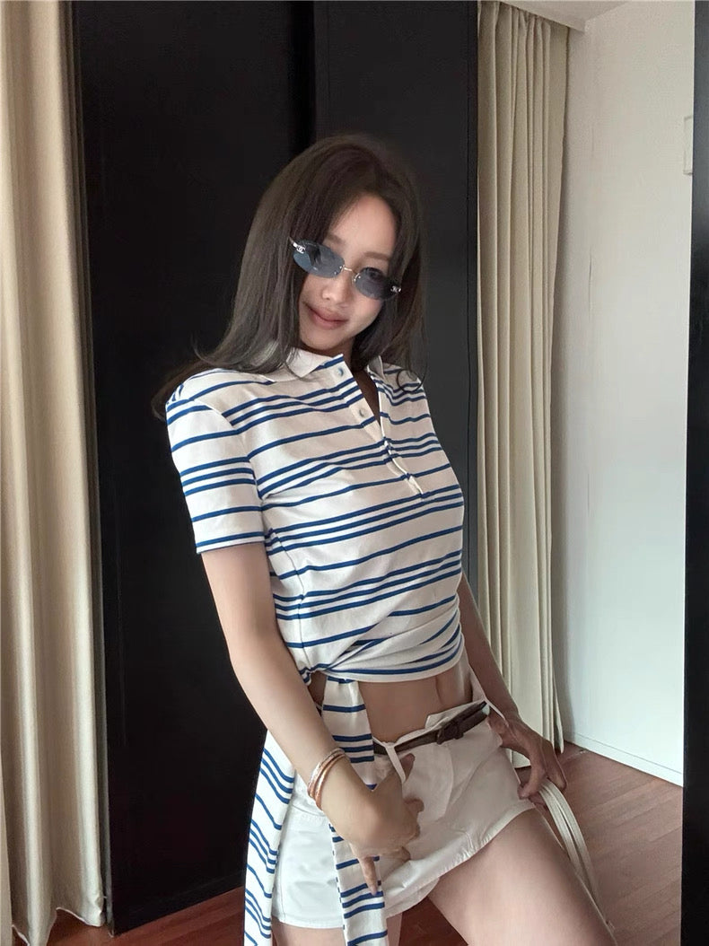 Collar Blue Stripe Top