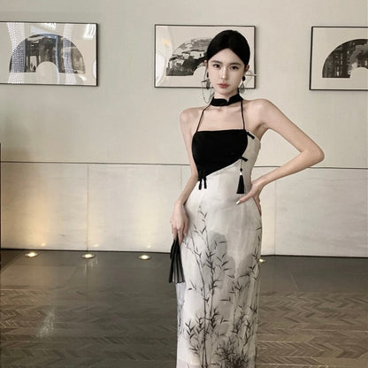 Black &amp; White Cheongsam Long Dress (S, M)